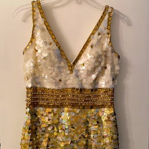 White & Gold Terani Mini Sequin Dress